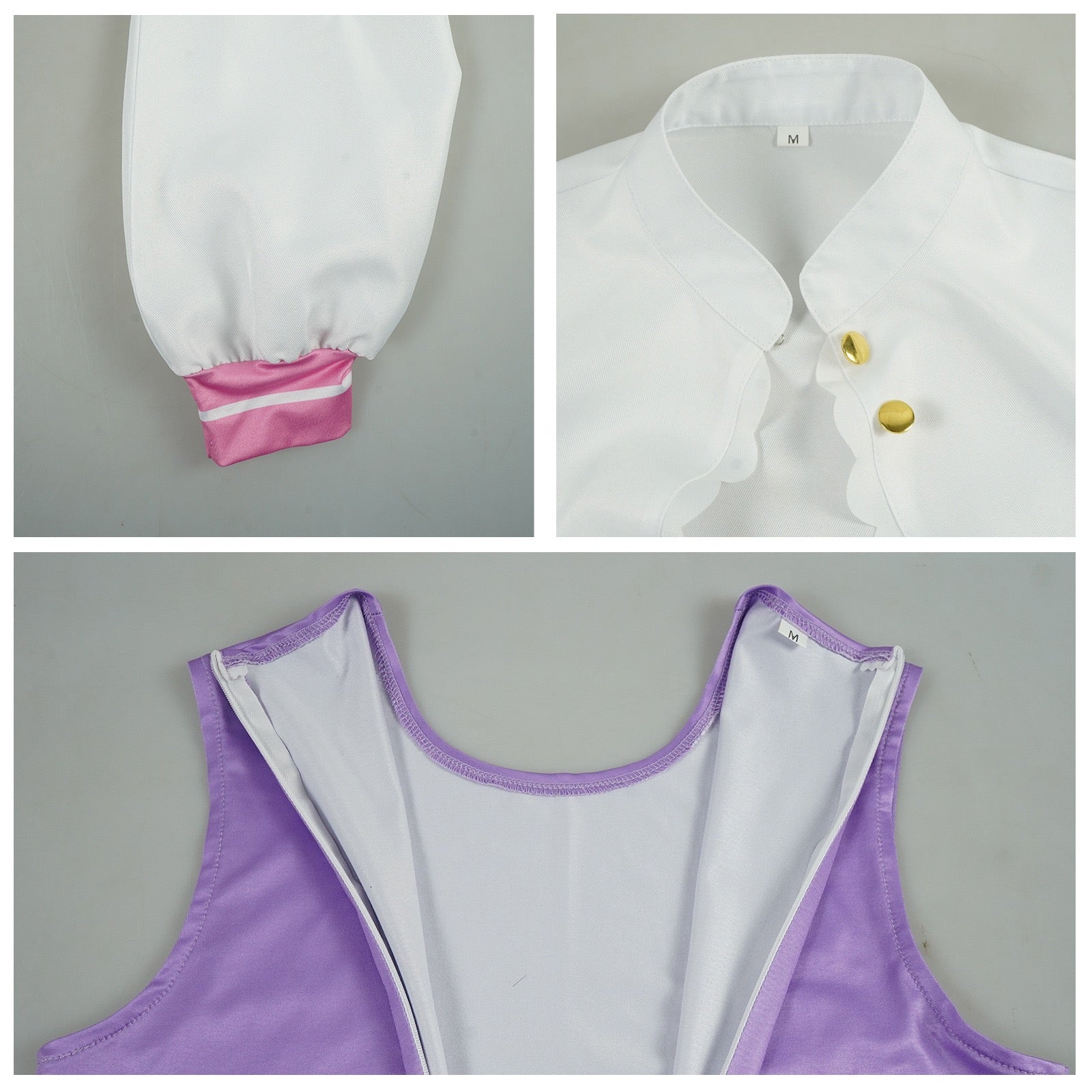 re zero emilia cos shirt cuff gold button jumpsuit inner zipper detail closeup