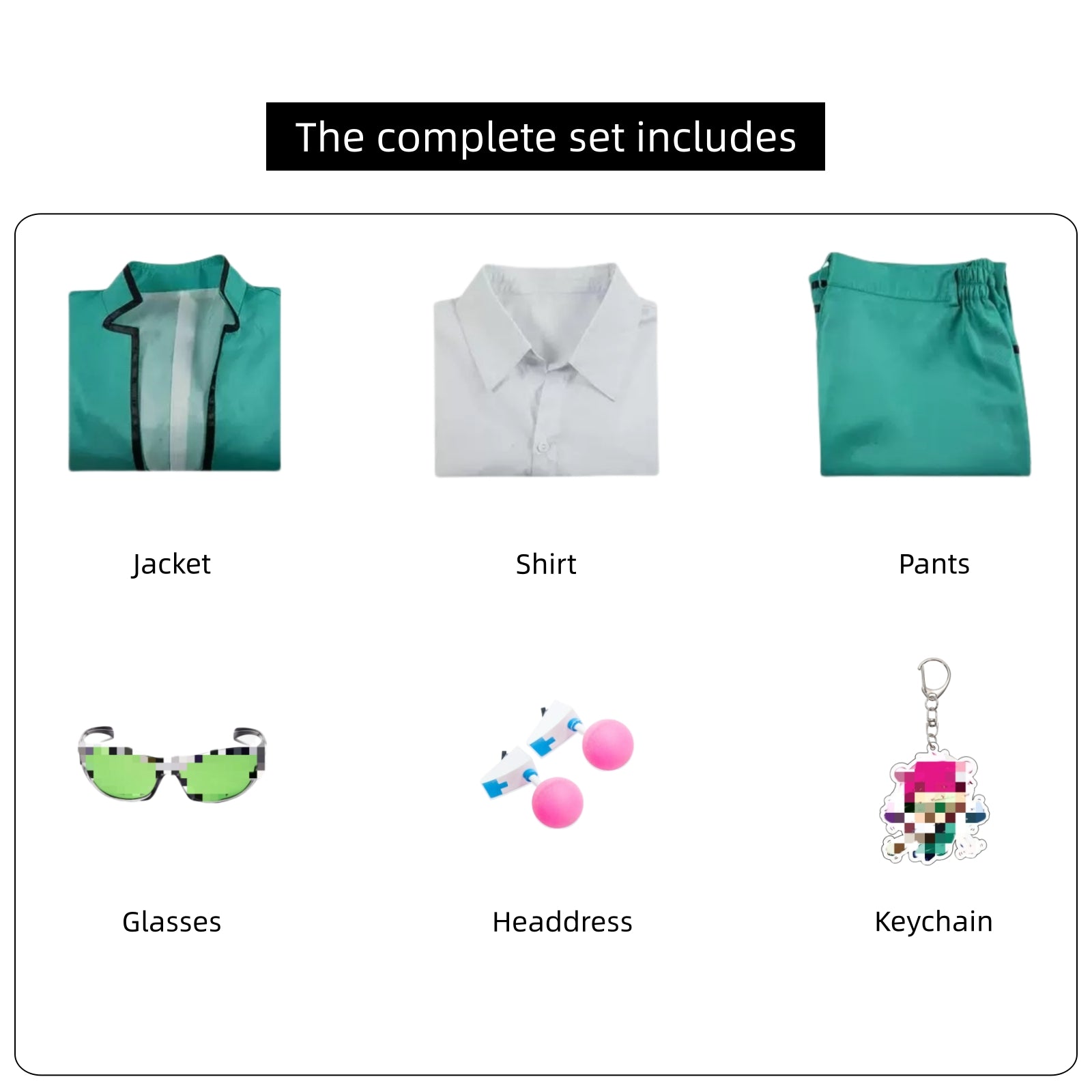 saiki kusuo cosplay accessories breakdown green jacket shirt pants green glasses hair accessories keychain