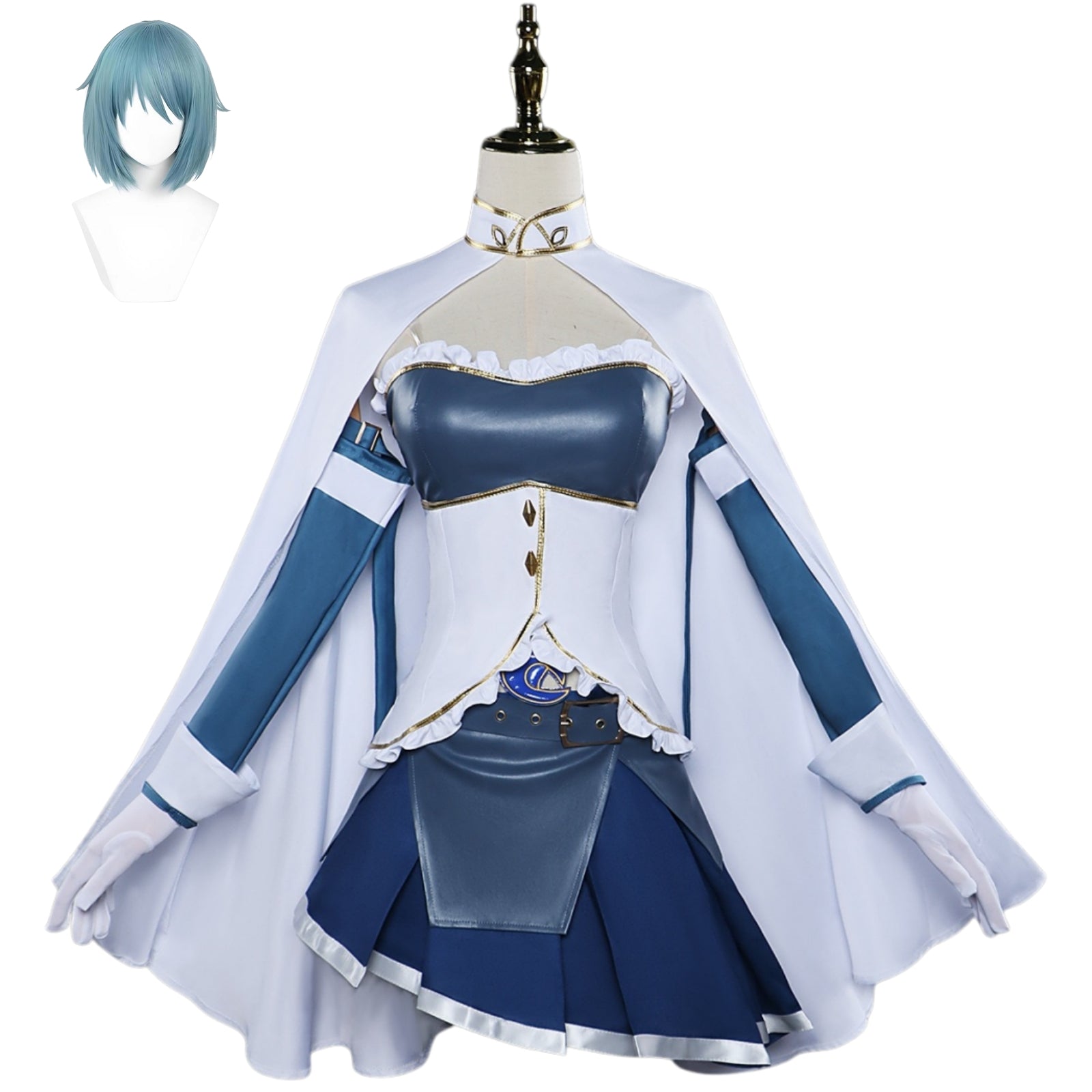 sayaka miki cosplay full set with blue short wig puella magi madoka magica white blue uniform