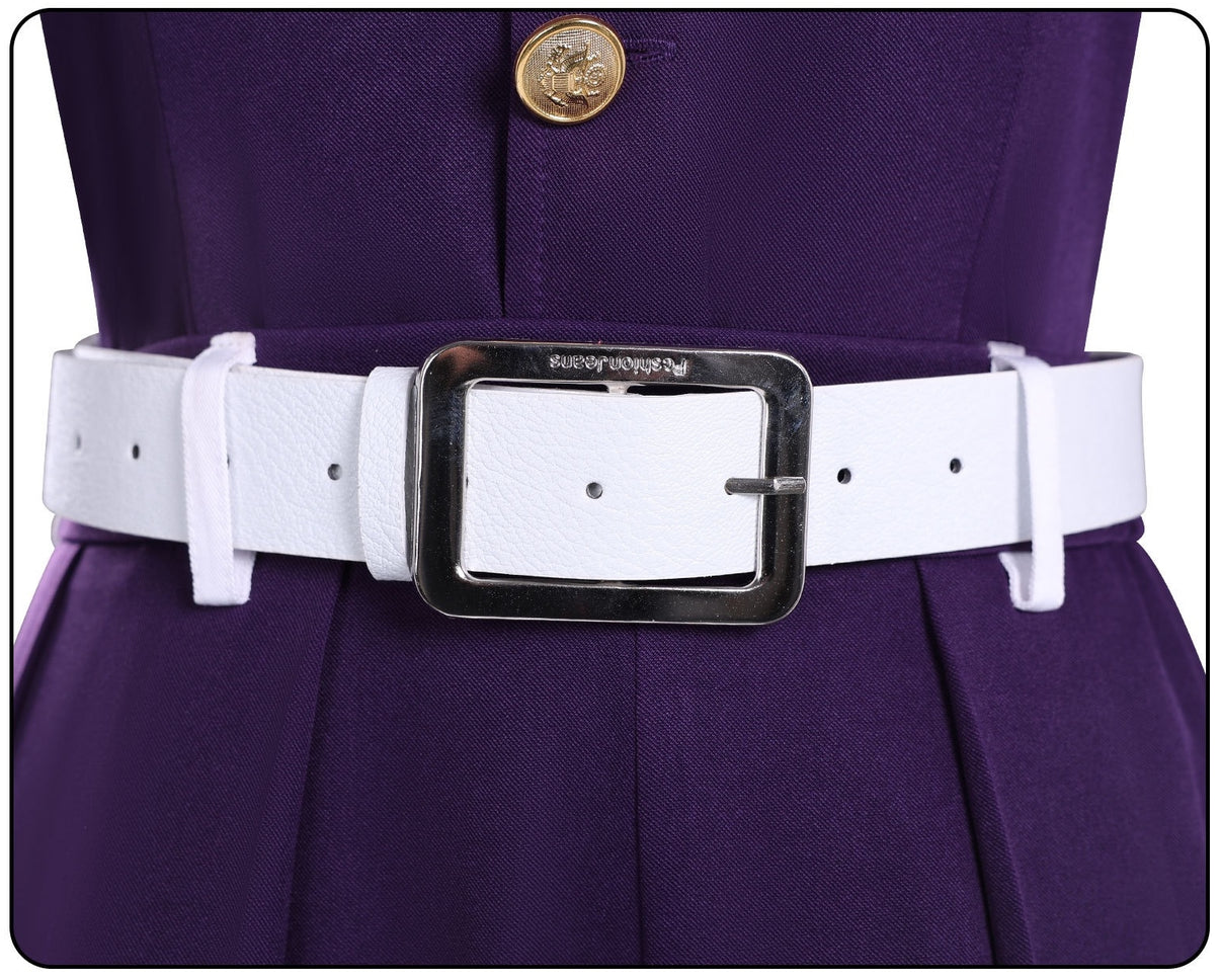 kochou shinobu cosplay costume white pu belt silver buckle purple demon slayer uniform waist detail