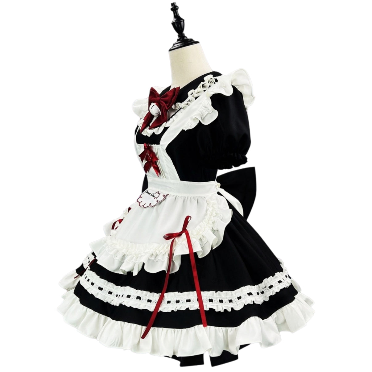 side view frilled apron maid cosplay outfit with puff sleeves