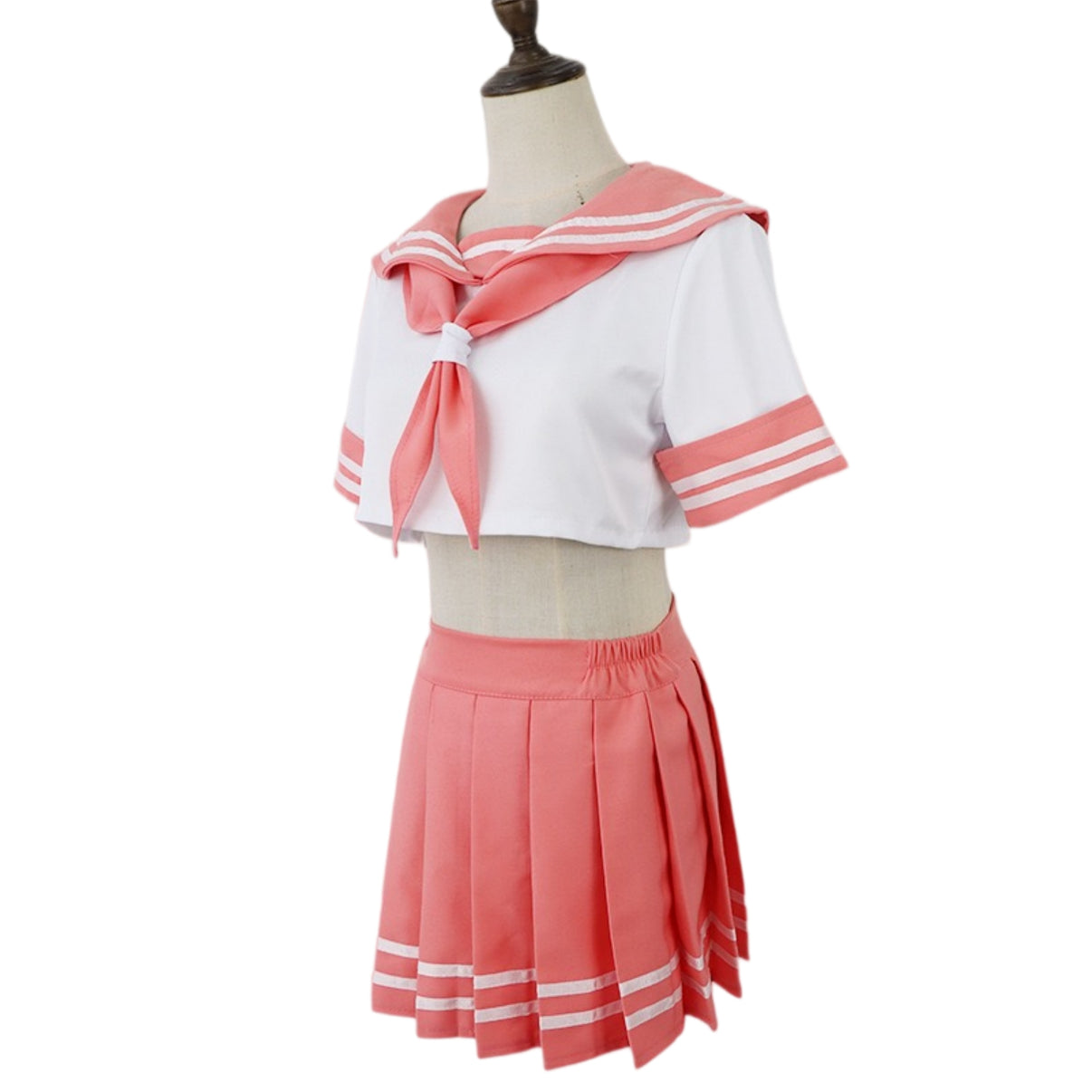side profile shot cropped pink sailor top high waist pleated mini skirt astolfo jk cosplay suit