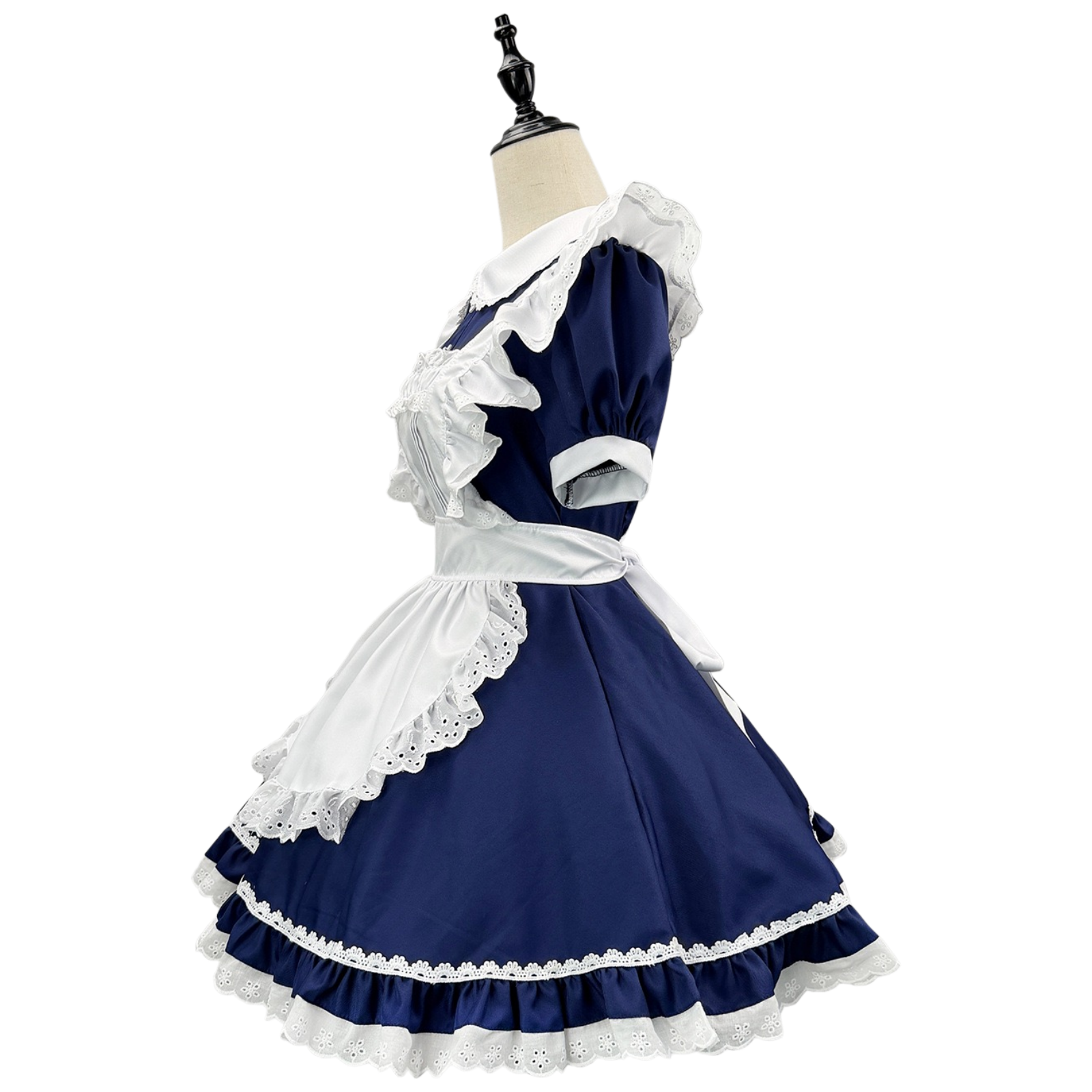 french maid outfit side view anime cosplay blue white apron maid costume women's lolita dress