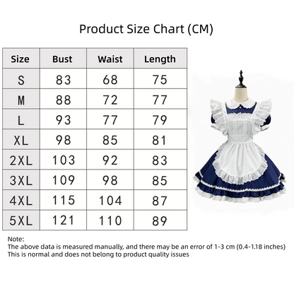 size chart anime cosplay blue white french apron maid outfit women's lolita maid costume size guide
