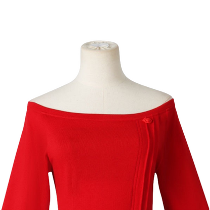 yor forger cosplay red knit dress shoulder and knot button detail