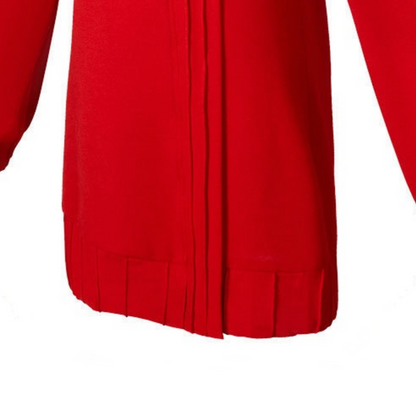 yor cosplay red knit mini dress pleated skirt hem detail shot