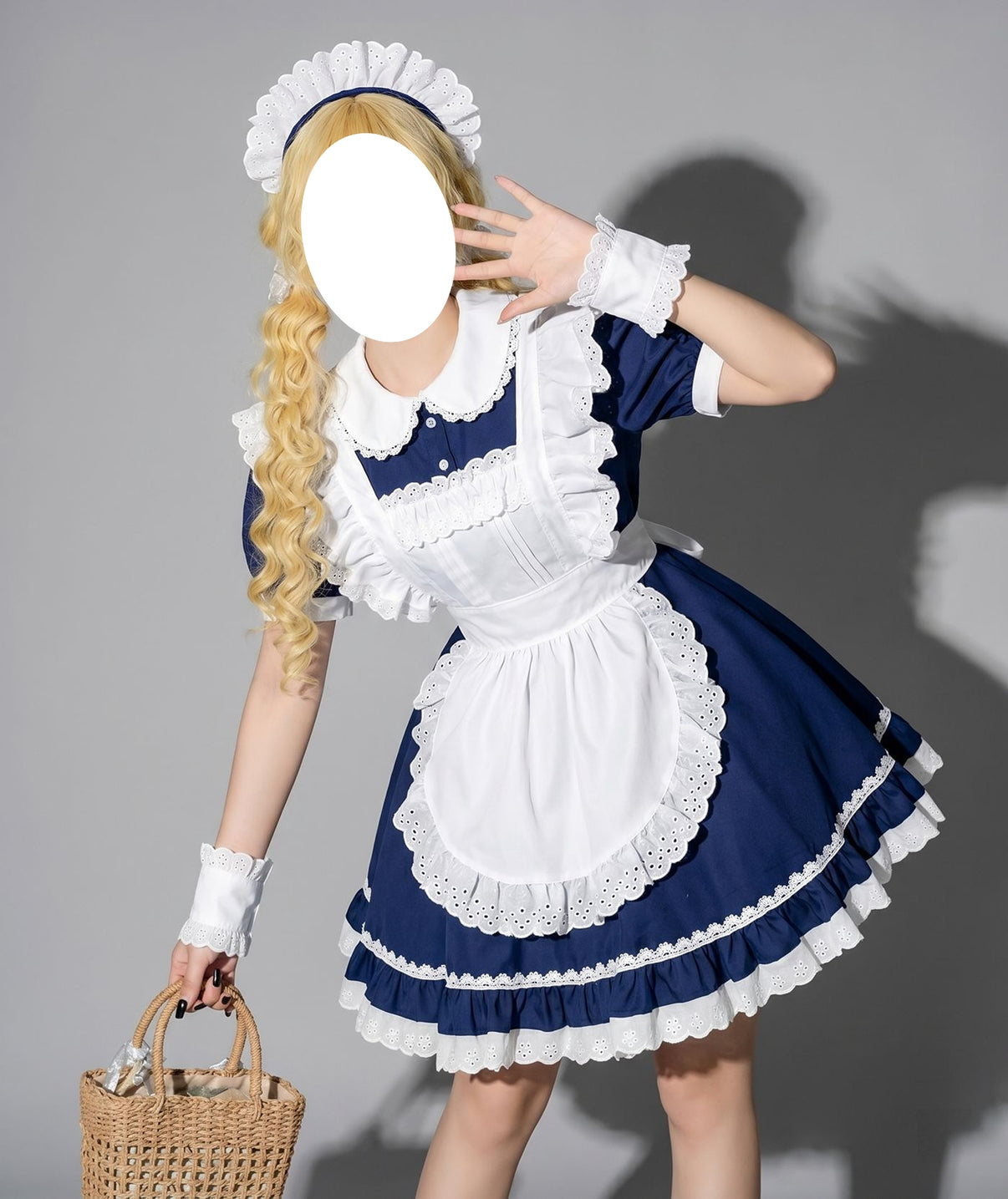 kawaii pose anime cosplay blue white french apron maid outfit women's lolita dress french maid costume