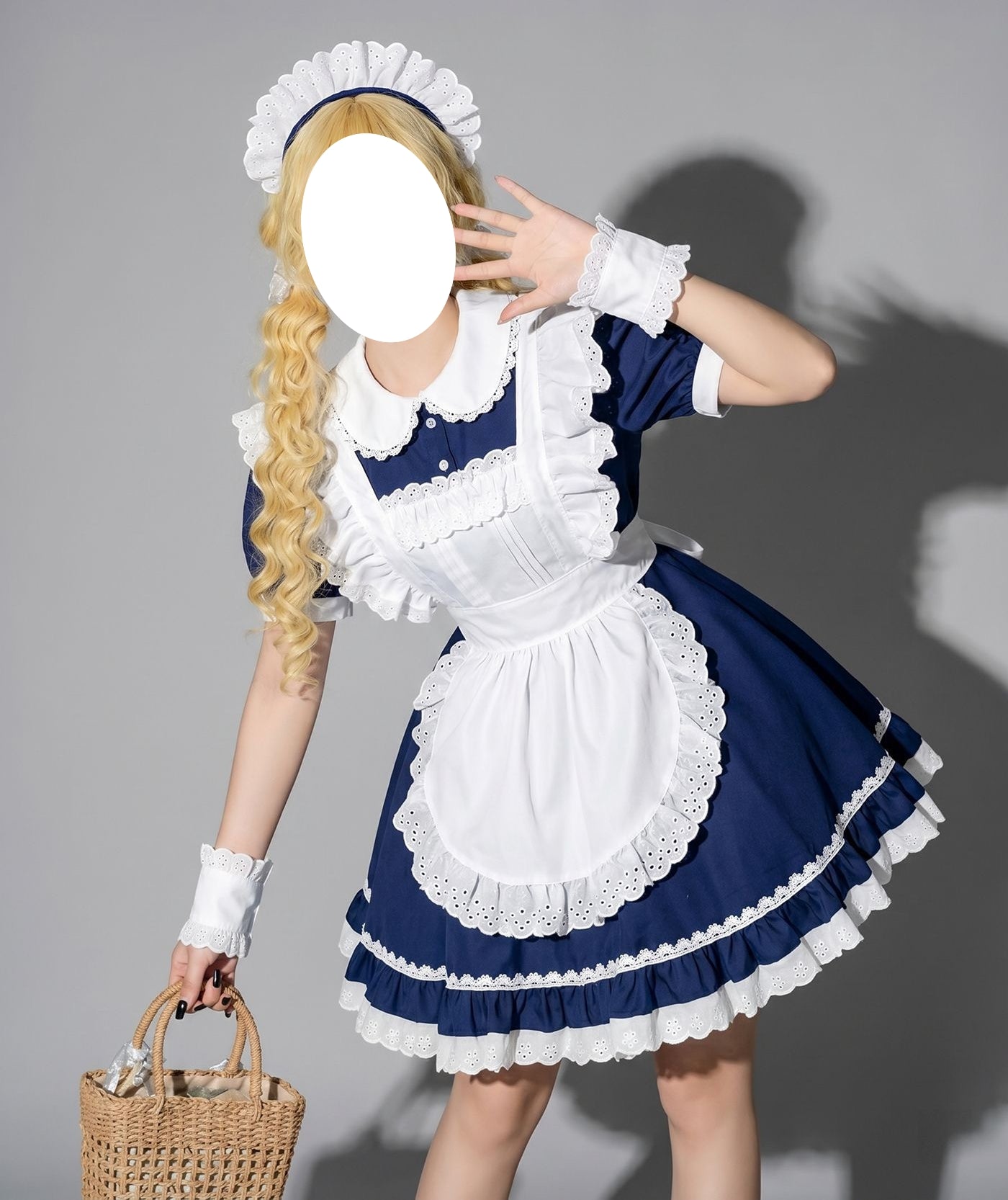 kawaii pose anime cosplay blue white french apron maid outfit women's lolita dress french maid costume