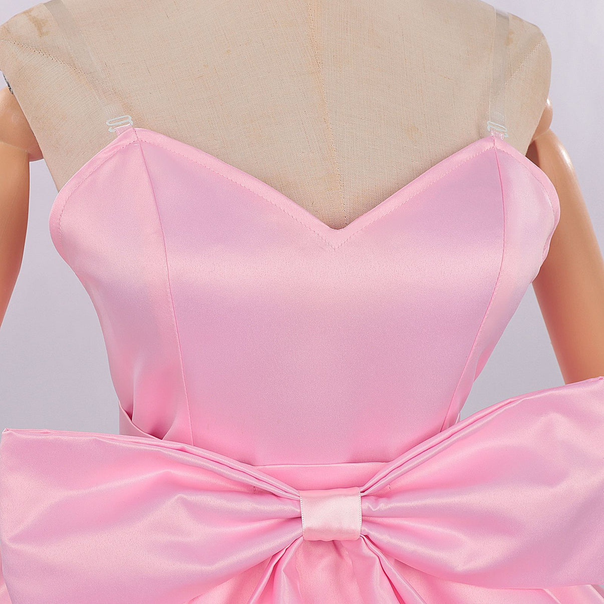 close up heart neckline alien stage zombie stage mizi cosplay pink dress glossy satin top detail