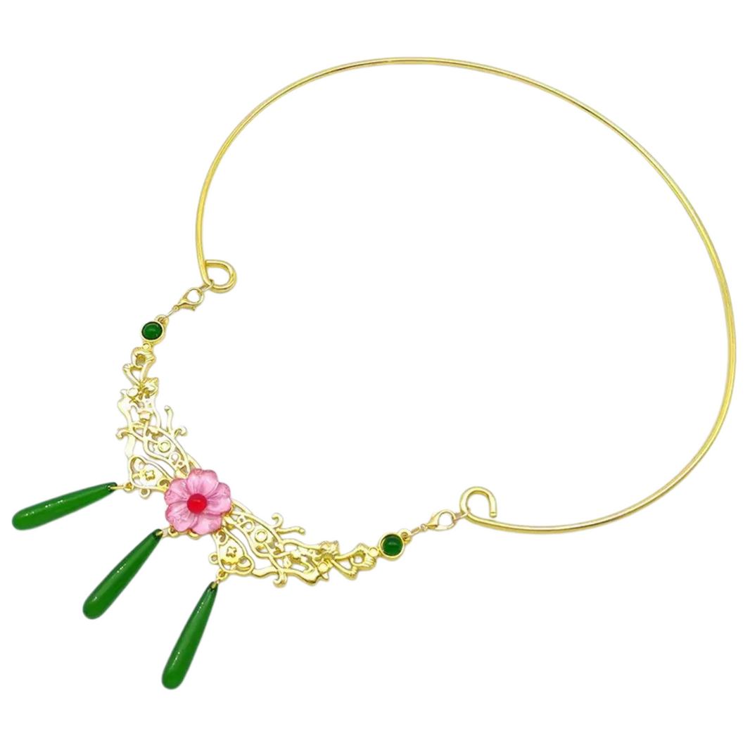 the apothecary diaries cosplay gold hollow choker necklace with pink flower and green drops maomao cosplay accessories
