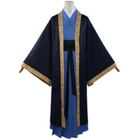 the apothecary diaries jinshi cosplay hanfu black gold trim outer robe blue inner dress anime costume