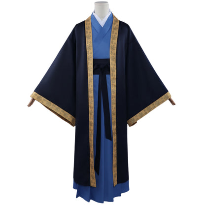 the apothecary diaries jinshi cosplay hanfu black gold trim outer robe blue inner dress anime costume