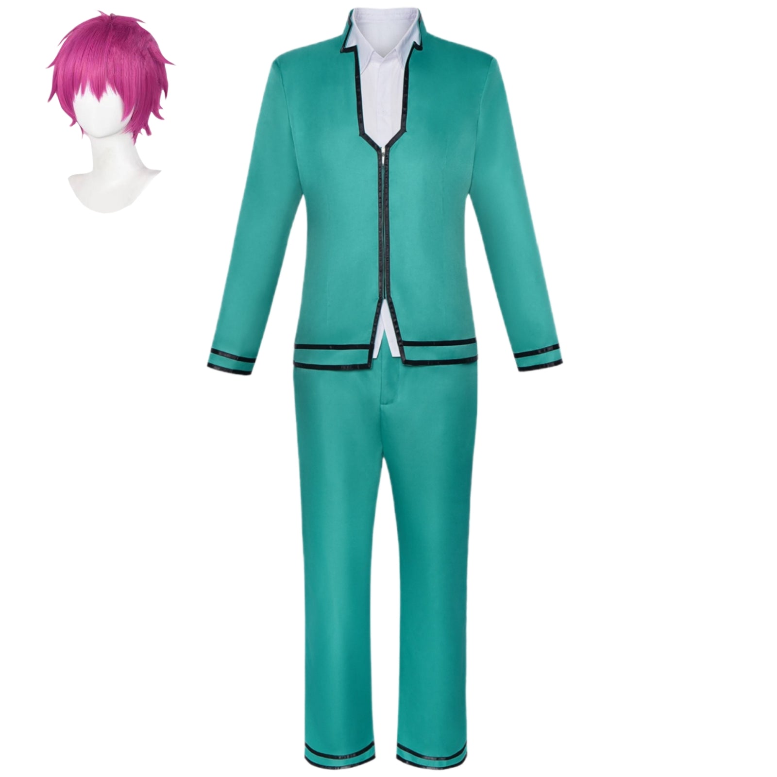 saiki kusuo cosplay full set green school suit with magenta short wig anime party costume