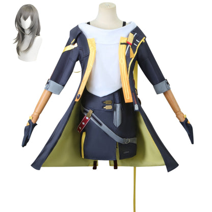 hsr female trailblazer cosplay costume set with matching grey long wig front shot