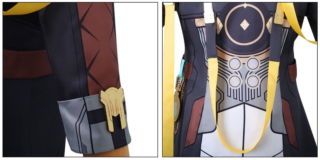 honkai star rail female trailblazer costume sleeve golden buckle and back mechanical pattern print