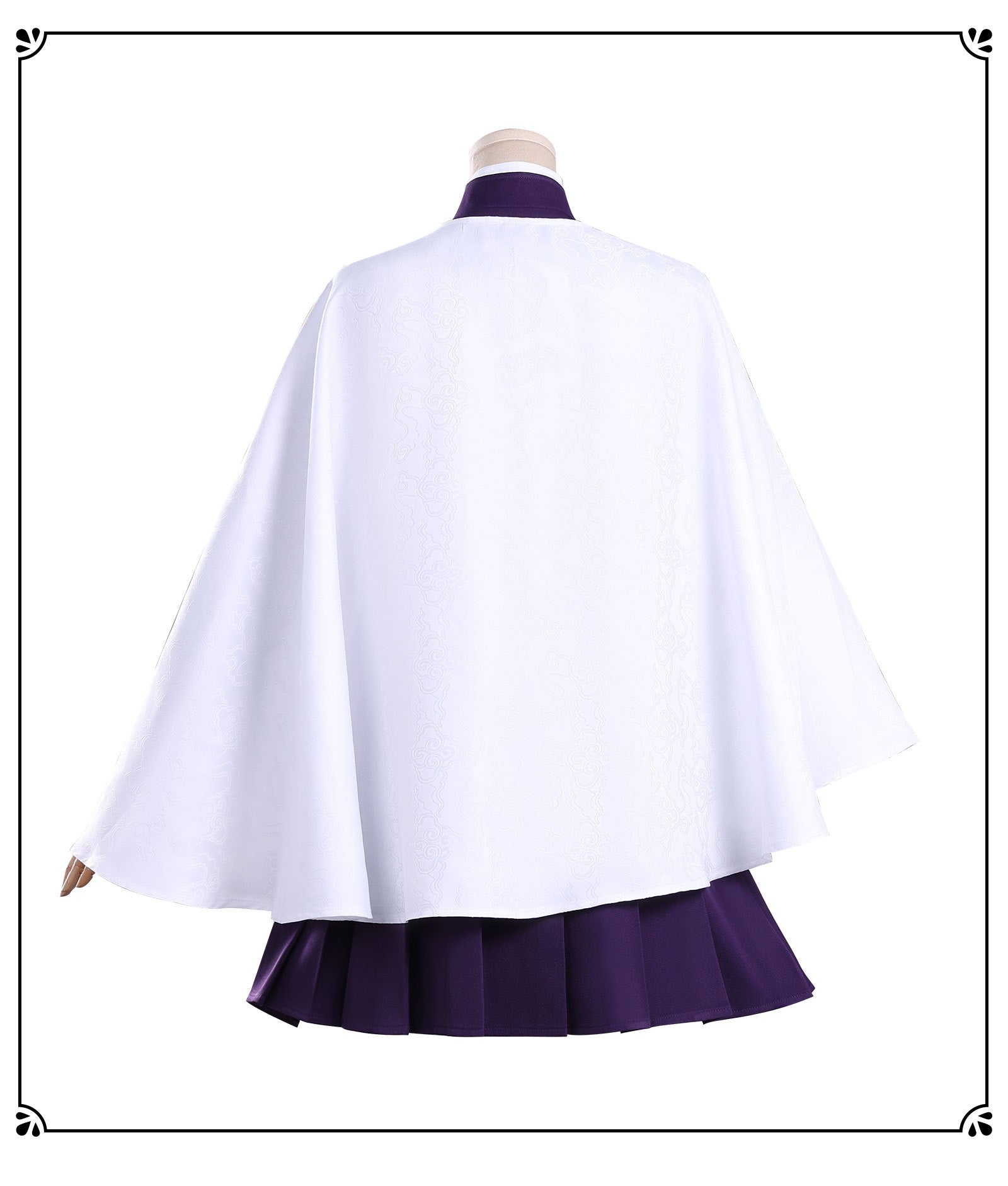 kanao tsuyuri cosplay costume white cloud pattern cape back kanawo cosplay outerwear rear view