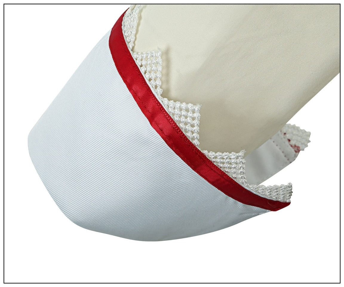 close up school uniform sleeve cuff white lace red ribbon