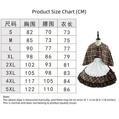 brown plaid detective maid dress size chart bust waist length cm plus size s to 5xl measurement guide