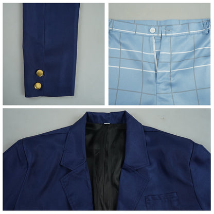 anime gojo wakana school suit gold cuff buttons blazer inner lining plaid pant zipper waist detail