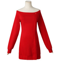 spy x family cosplay yor forger red off shoulder knit dress front shot