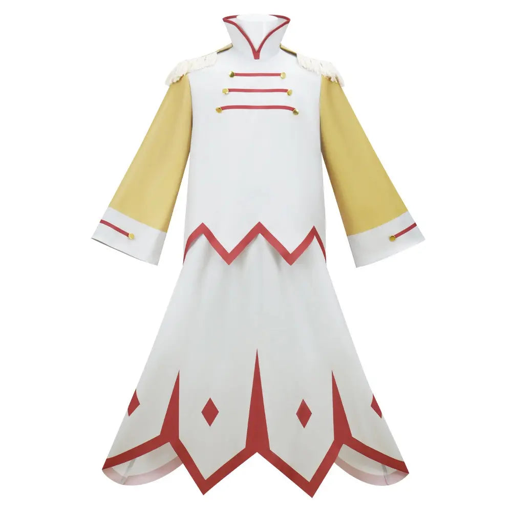 mannequin wearing abel white yellow cosplay costume hazbin hotel front side