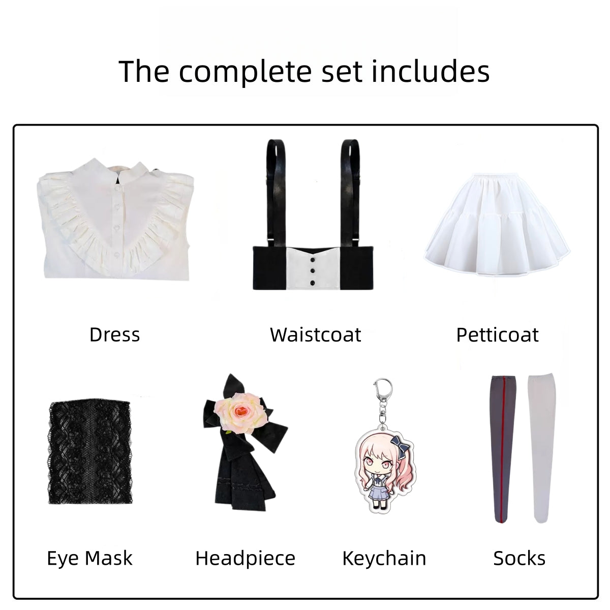 akiyama mizuki cosplay complete set with petticoat socks and keychain