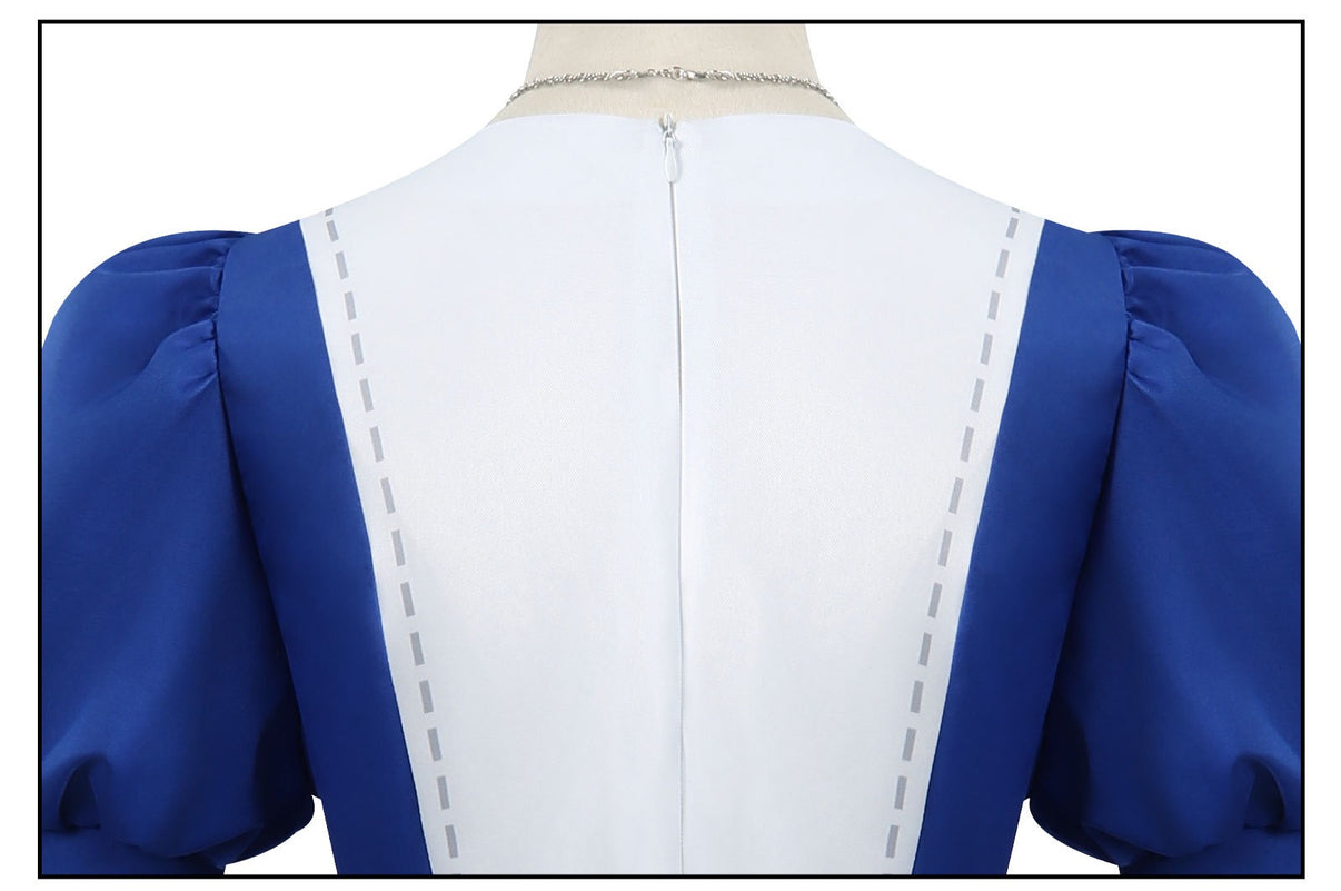 Alice cosplay blue white maid dress costume back view