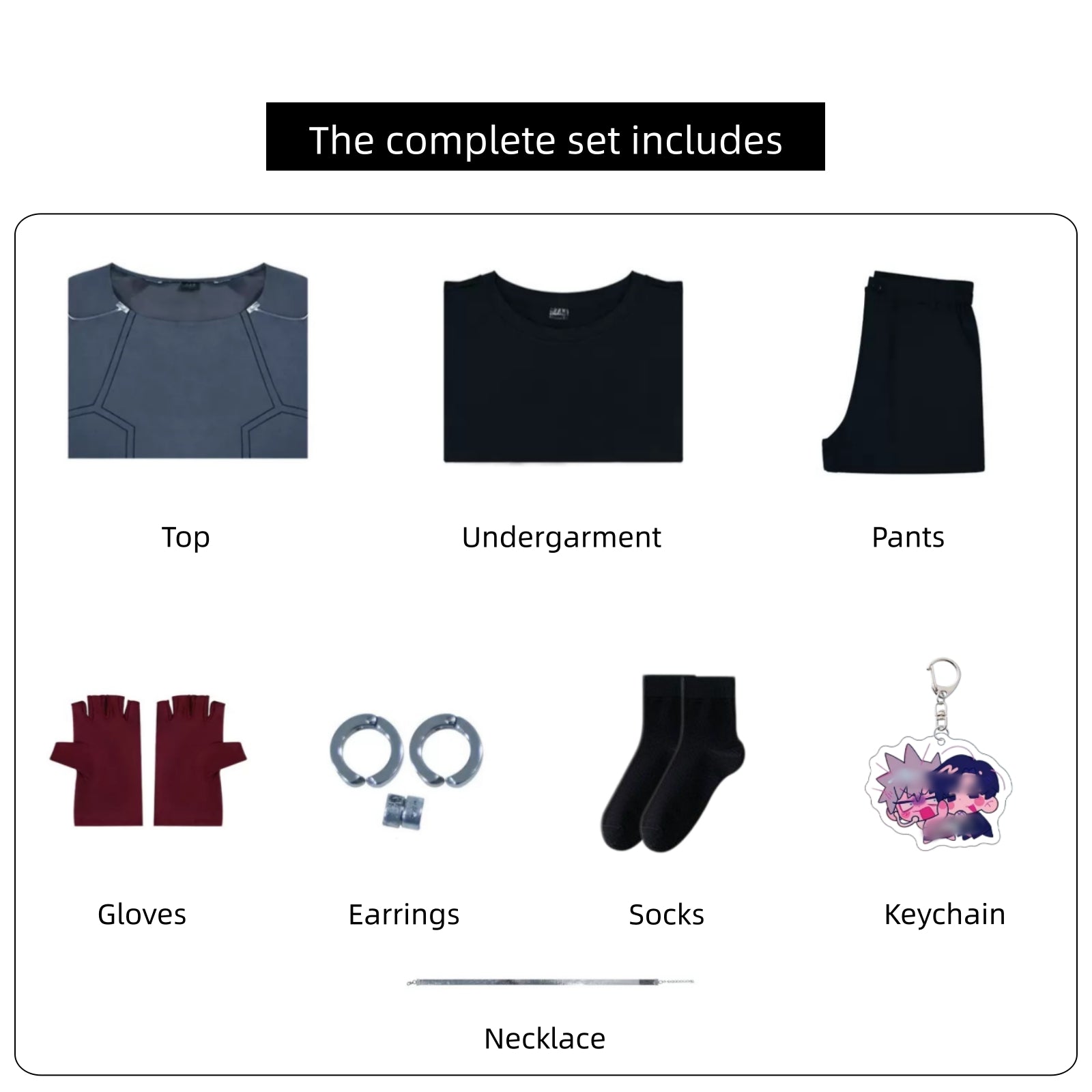 alien stage till cos set accessories top undergarment pants gloves earrings socks necklace keychain breakdown chart