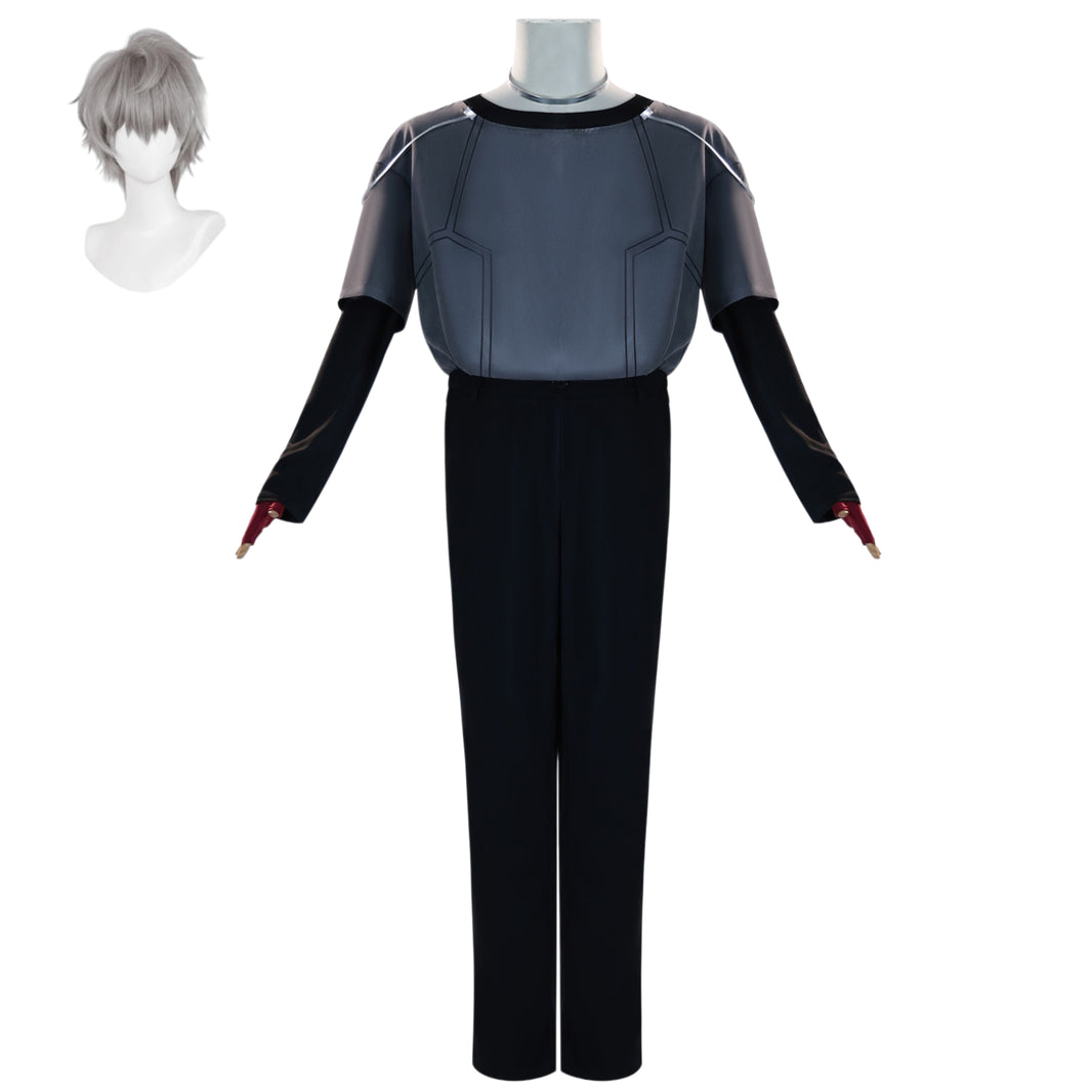 alien stage till cos costume grey printed top black pants complete suit with short gray wig