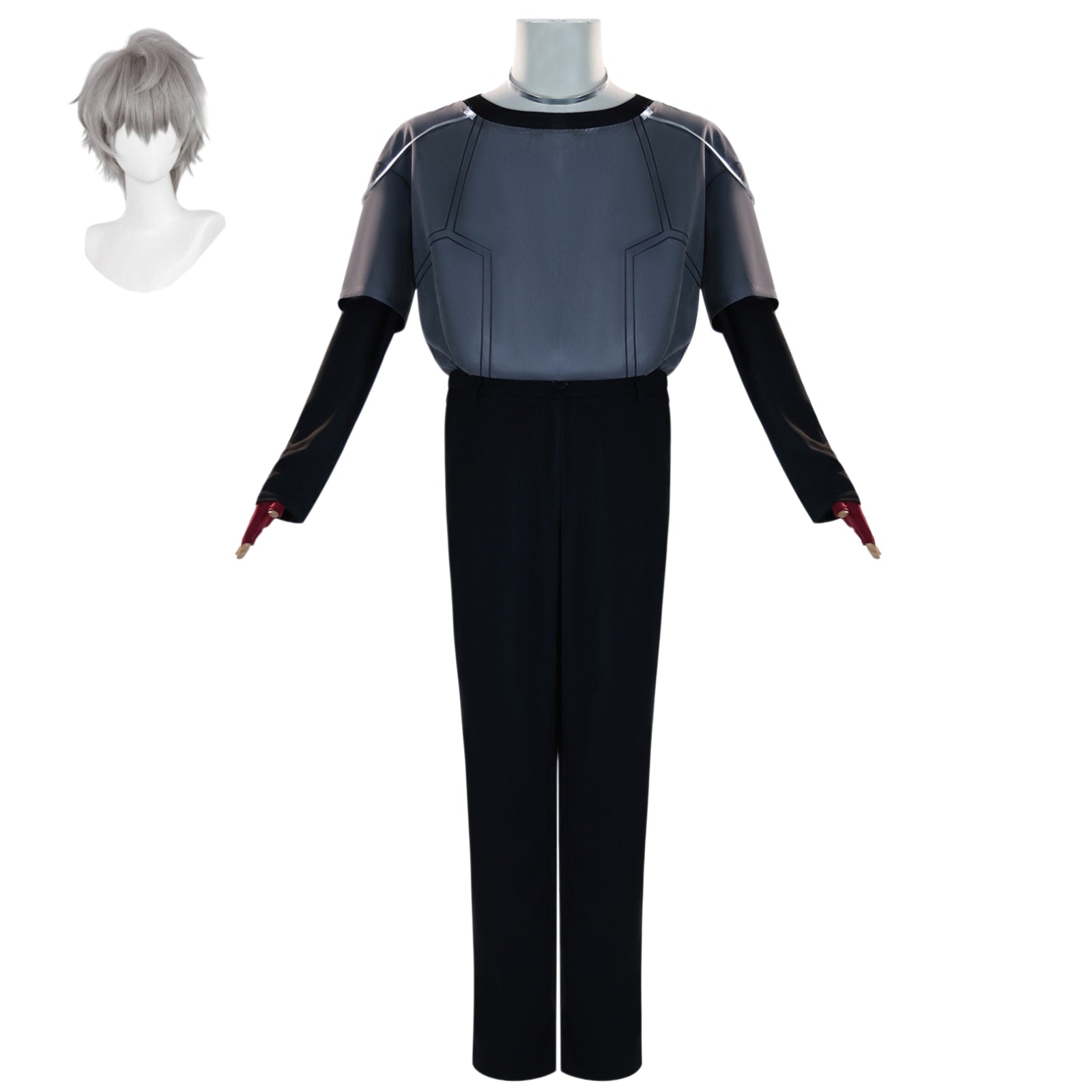 alien stage till cos costume grey printed top black pants complete suit with short gray wig
