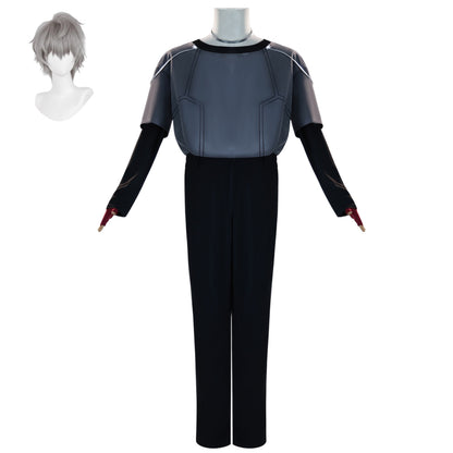 alien stage till cos costume grey printed top black pants complete suit with short gray wig