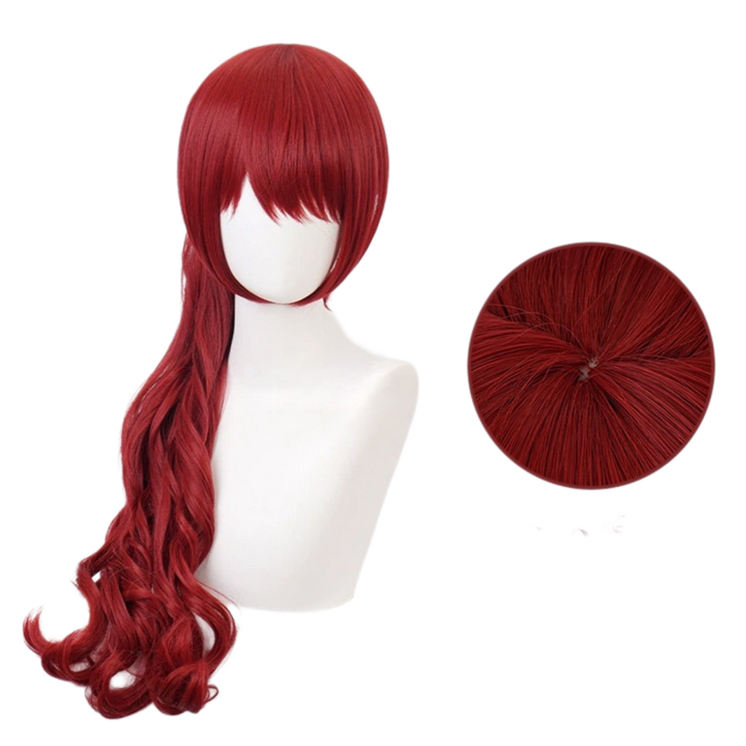 Kasumi Yoshizawa dark red long wavy cosplay wig front view