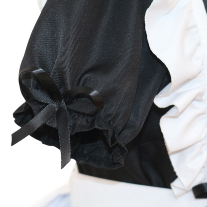 black and white lolita maid cosplay costume sleeve display