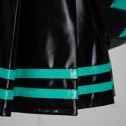 Hatsune Miku black cosplay dress skirt hem green stripe detail