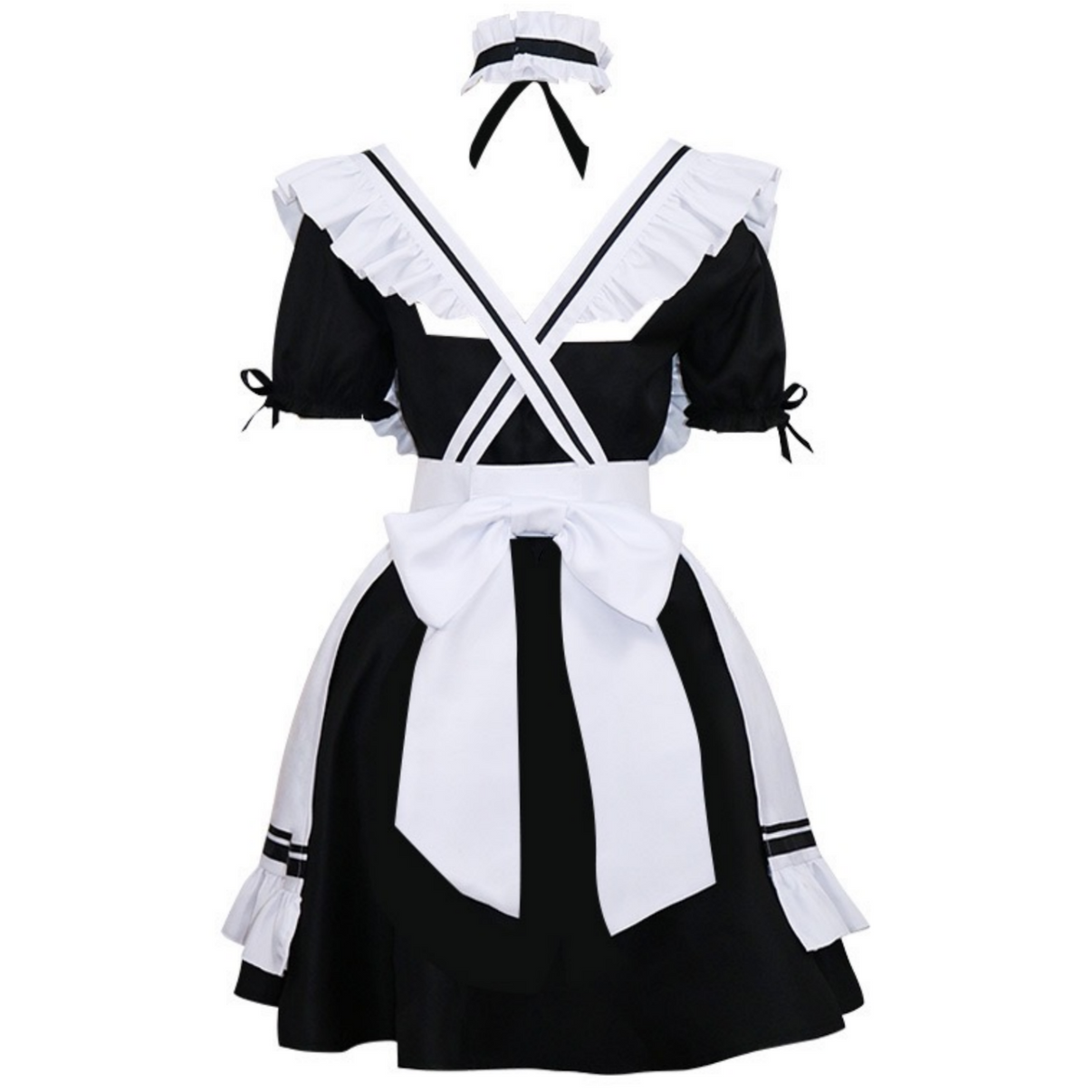 black white maid cosplay dress apron lolita costume back view