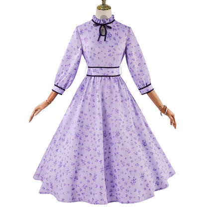 Frieren Fern cosplay purple floral dress front view