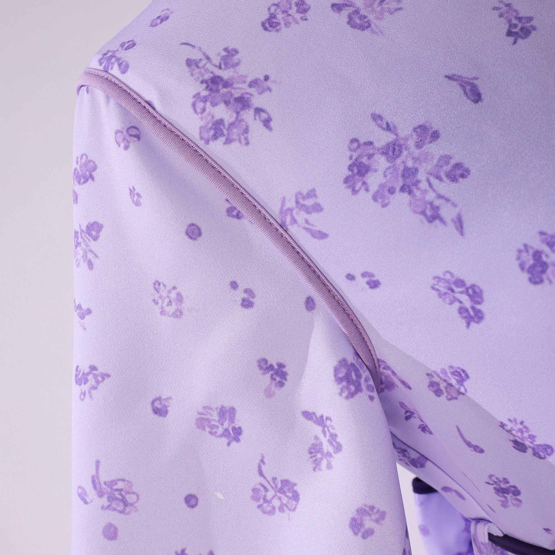 Frieren Fern cosplay purple floral dress shoulder details