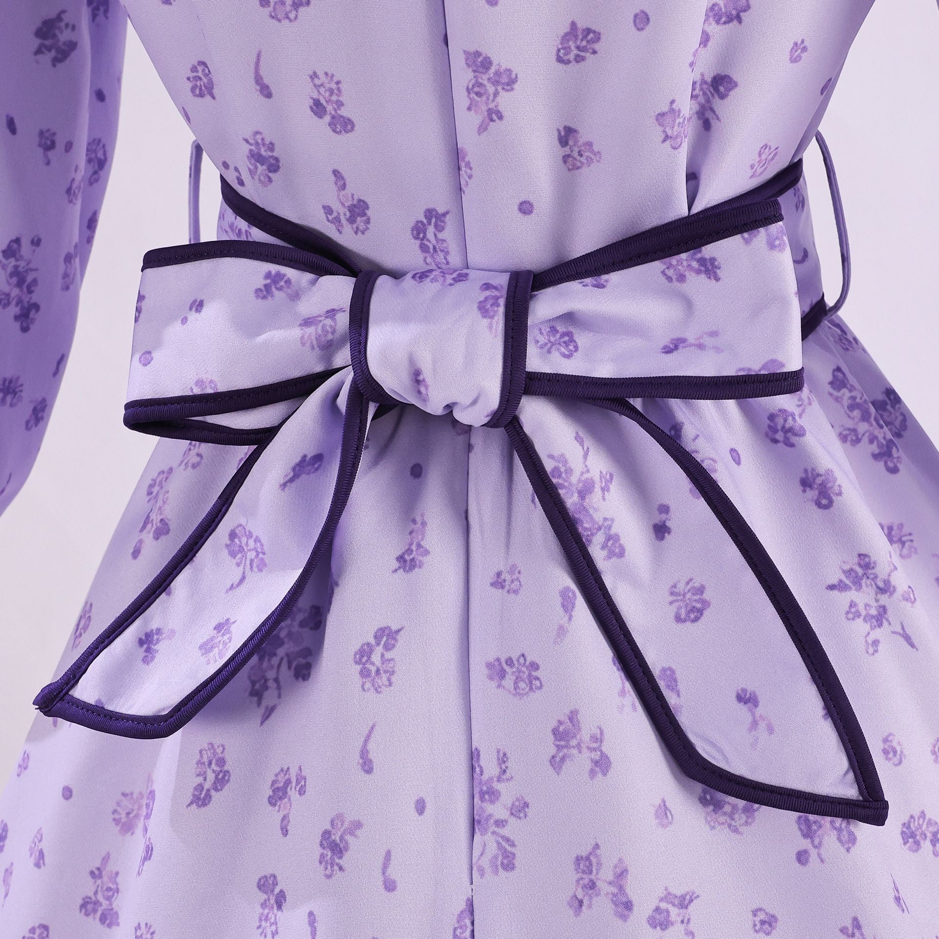 Frieren Fern cosplay purple floral dress back waist details