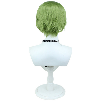 Frieren Heiter cosplay green short wig back view