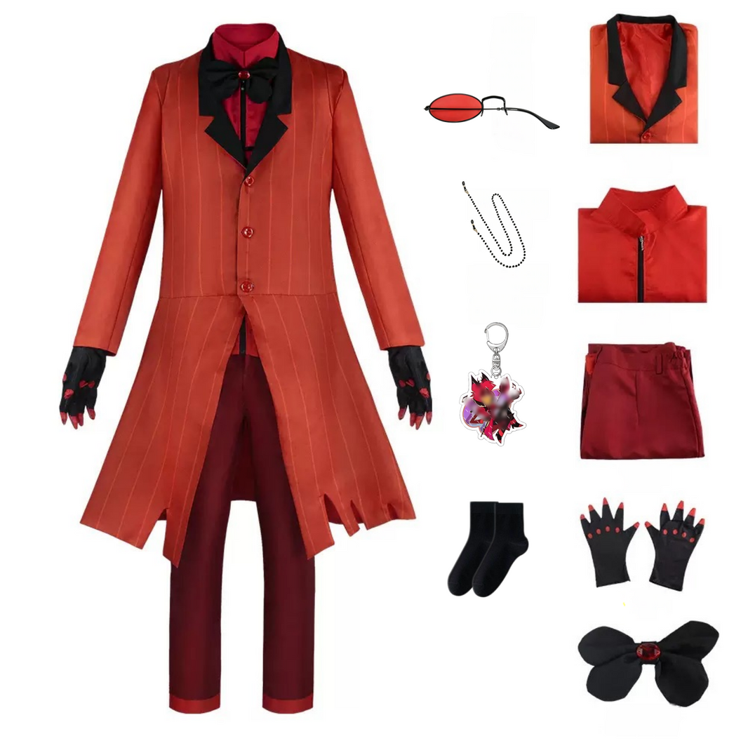 HazbinHotel Alastor cosplay red jacket suit full set flat lay display