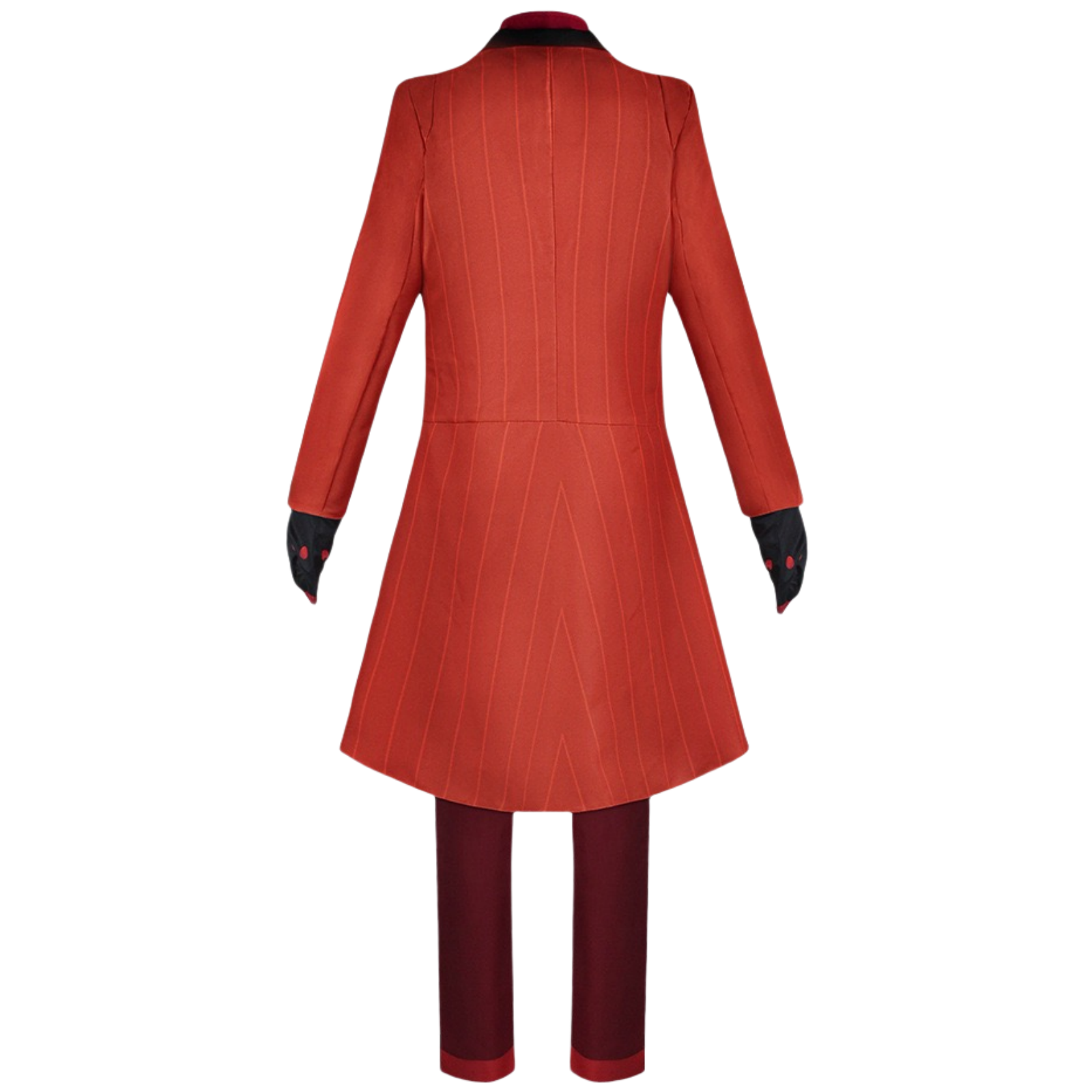 Back view of Hotel Alastor cosplay red jacket suit