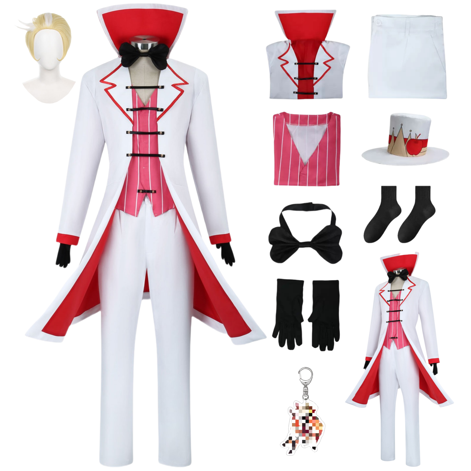Lucifer cosplay costume full set flat lay display with wig