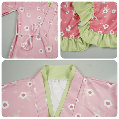 Detailed view of Kanroji Mitsuri cosplay pink kimono uniform