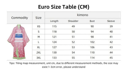 Size chart for Kanroji Mitsuri cosplay pink kimono uniform