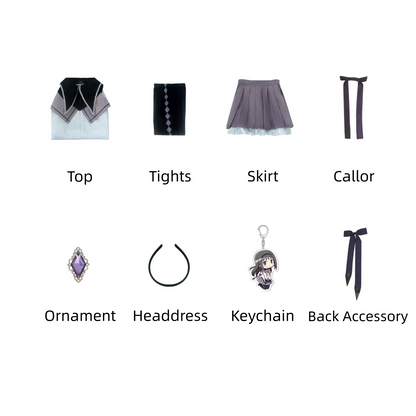 Homura Akemi cosplay costume full set flat lay display