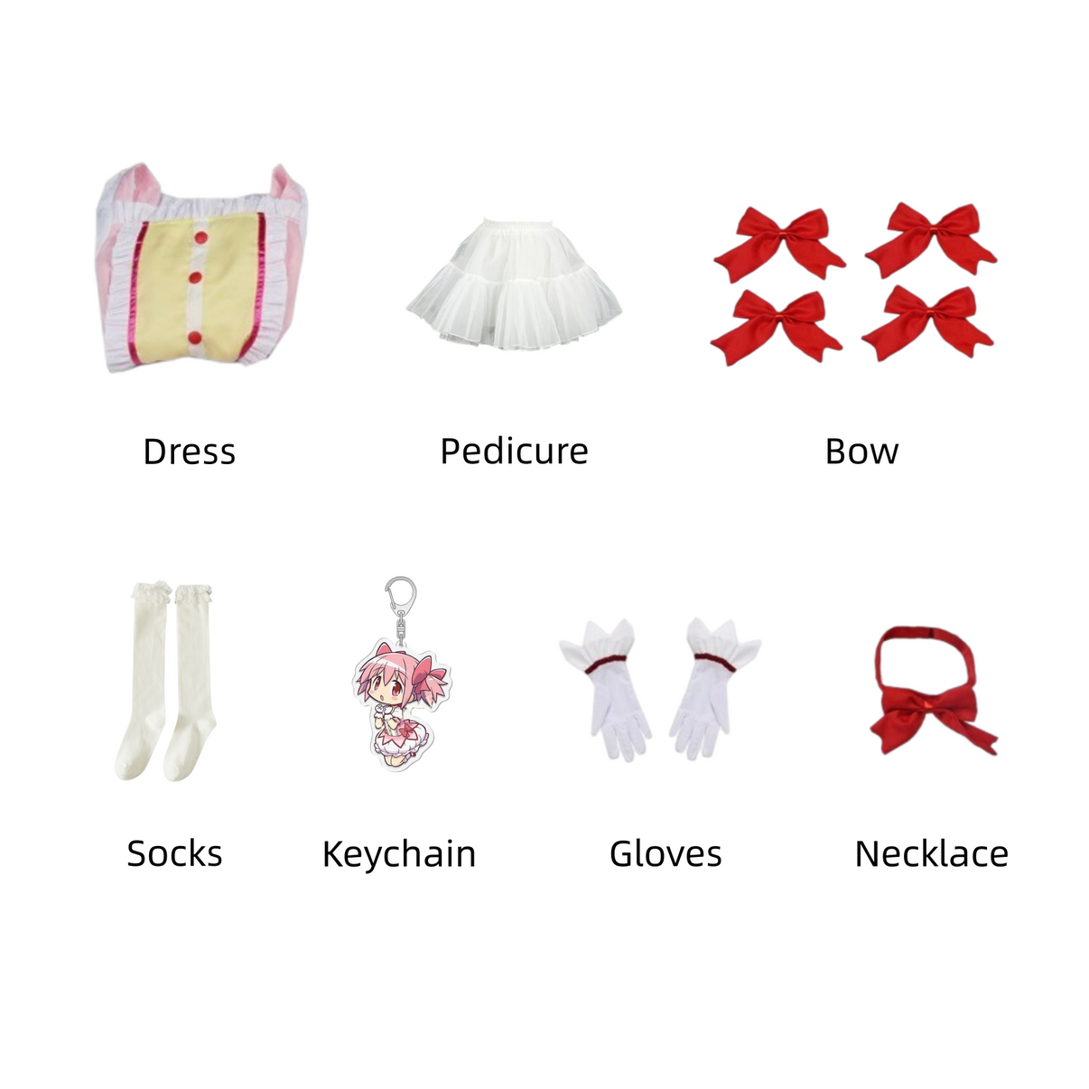 Madoka Magica Kaname Madoka cosplay dress full set flat lay display