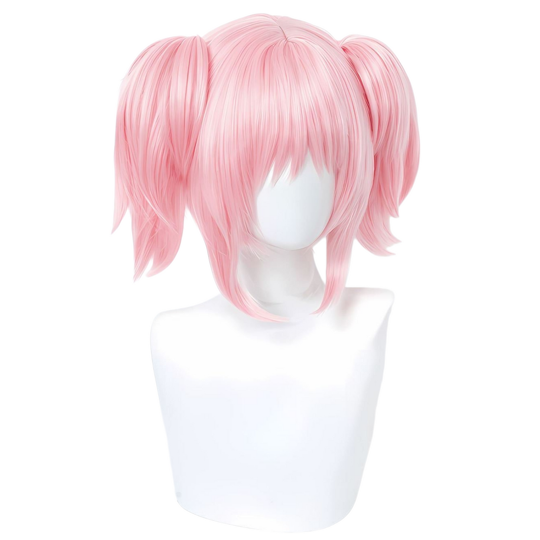 Madoka Magica cosplay pink short wig side view