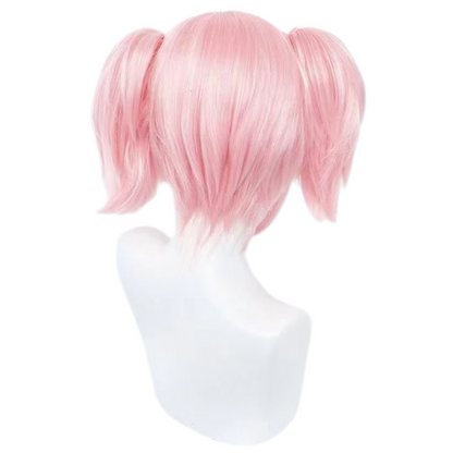Madoka Magica cosplay pink short wig back view