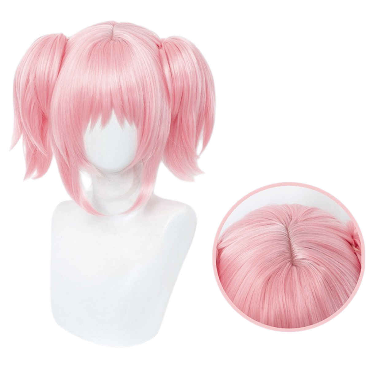 Madoka Magica cosplay pink short wig comparison display