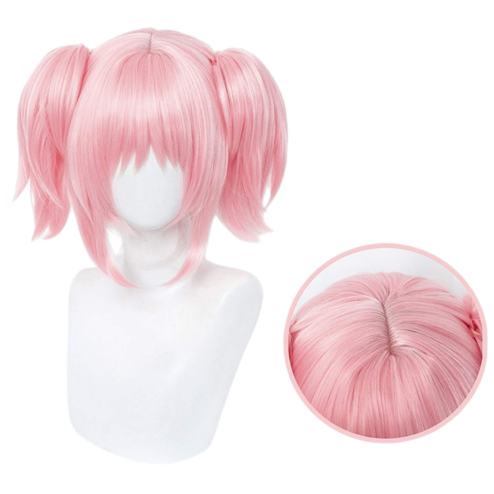 Madoka Magica cosplay pink short wig comparison display